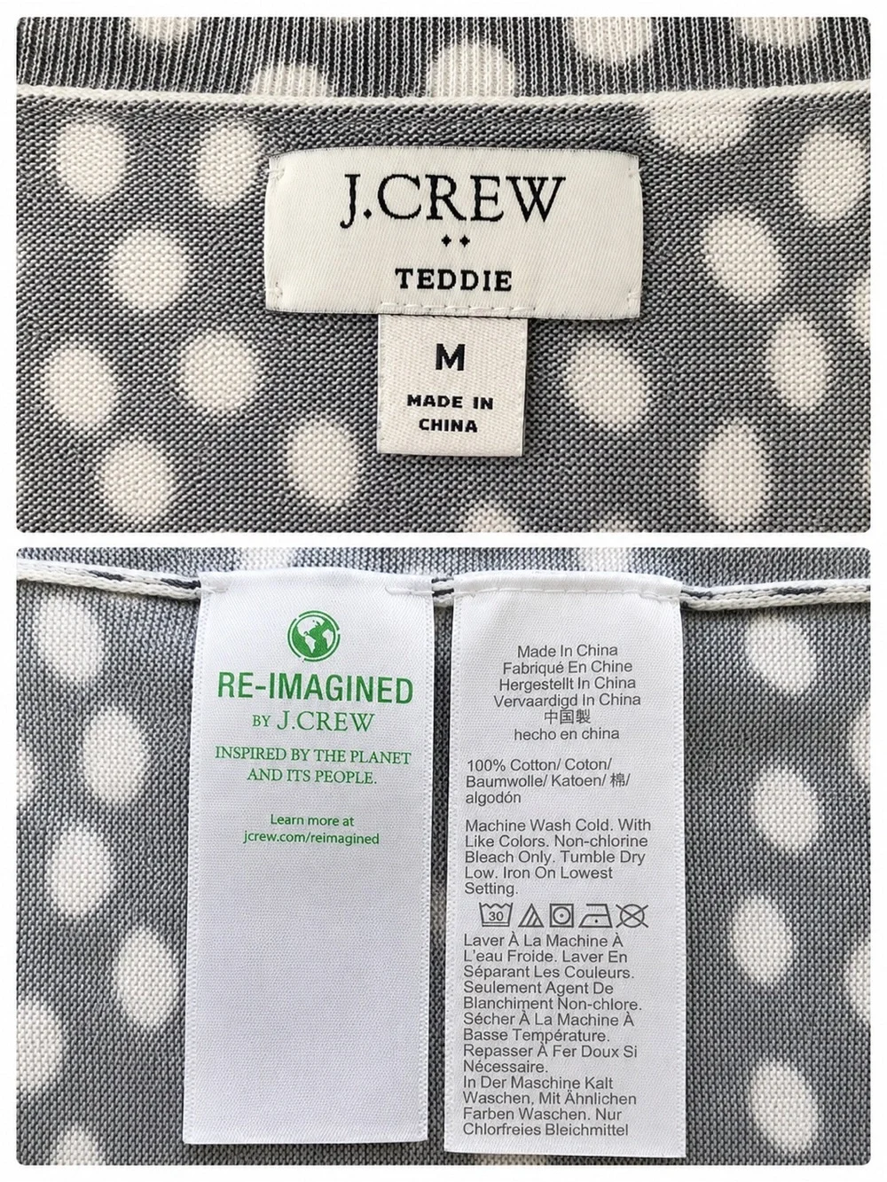 J. Crew Teddie Lightweight - Black Brushed Dot - Long Sleeve Top - Size M